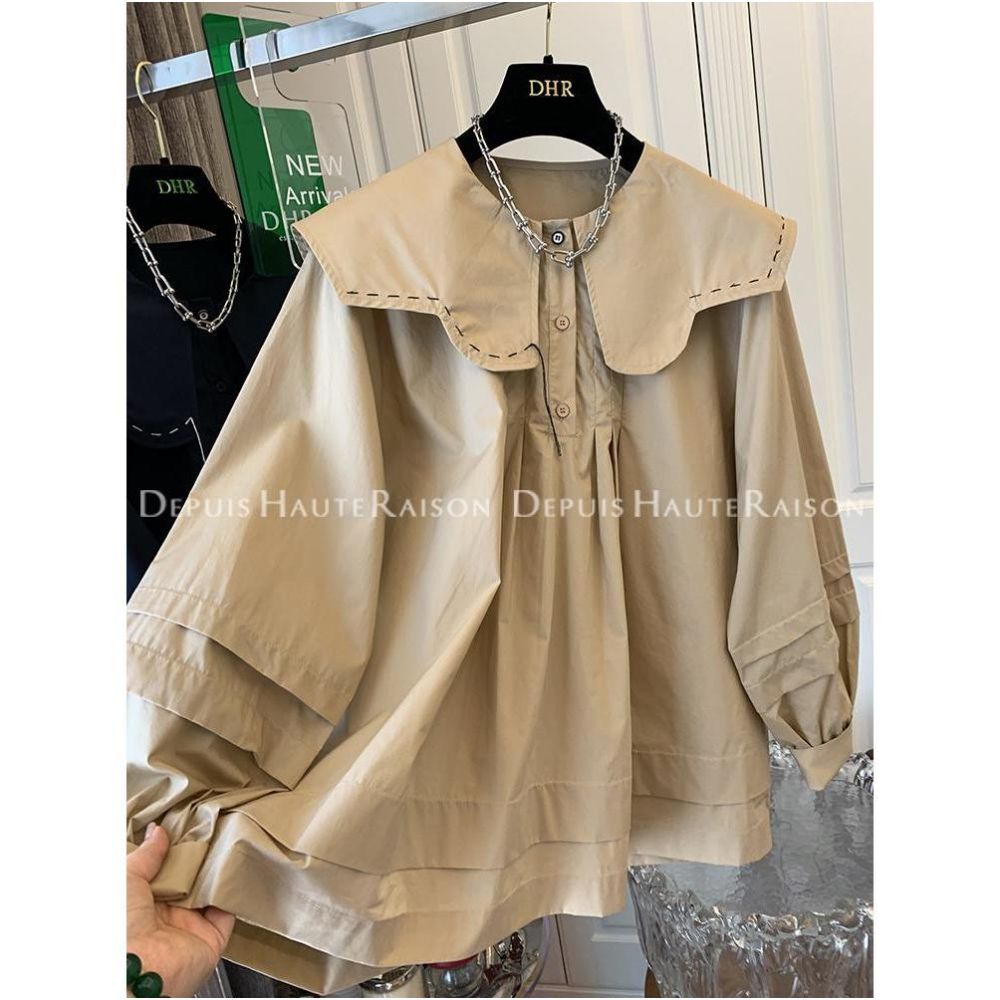 Extra Large 2 300 pounds French Petal Doll Collar Cotton Shirt Top for Men and Women Loose and Concealed Trendy Design image 13