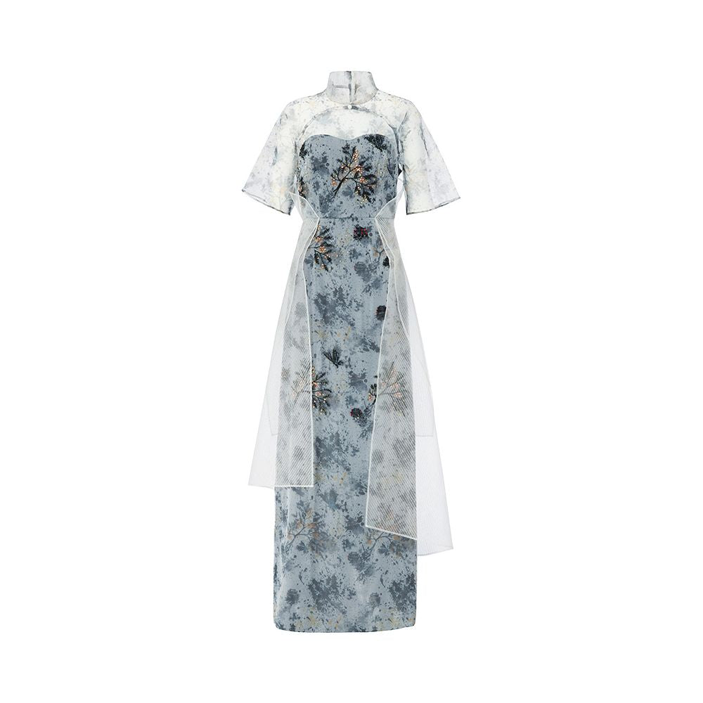 Shanghai Fashion Week Flower and Tree Deep Handmade Three Dimensional Pearl Embroidery Chinese Style Qipao Women s High Luxury Dress Star Same Style image 11