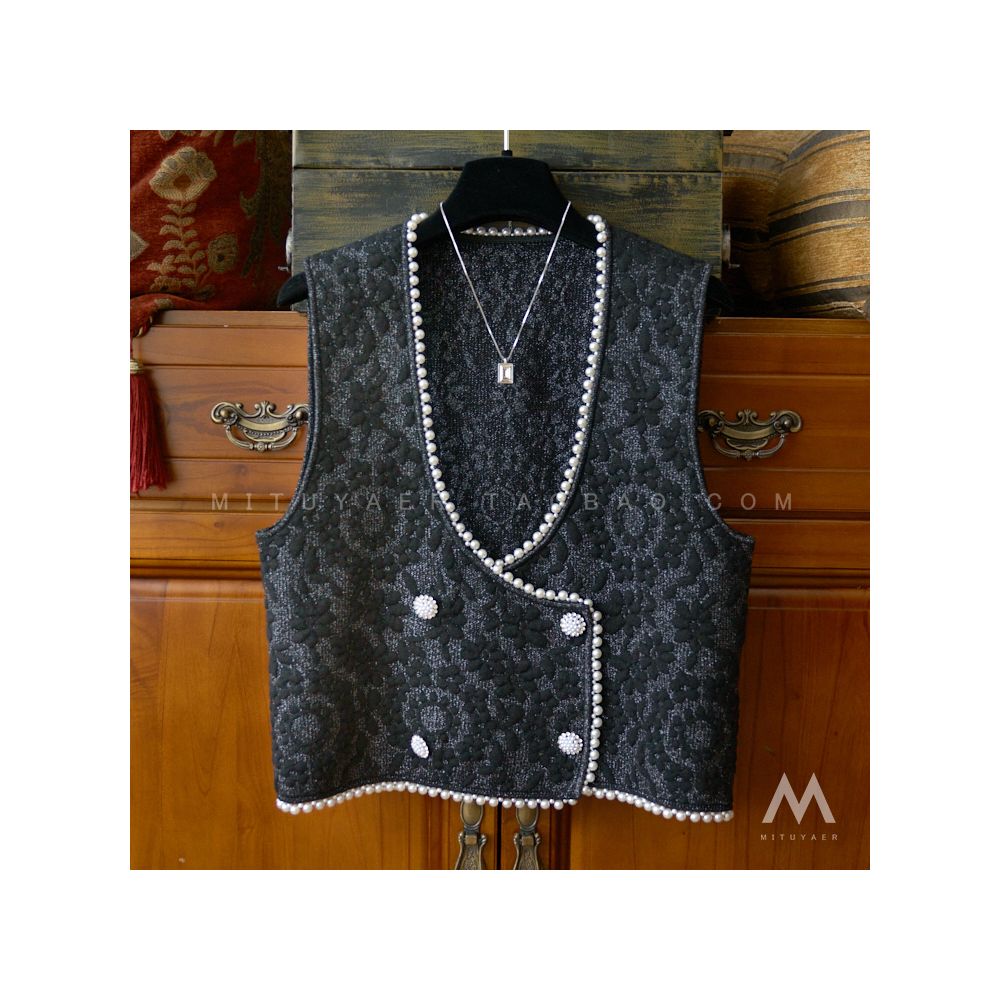 Asaya1094  - Shuxi/SUSHE Heavy Industry Embossed Print Texture Soft Waxy Wool Vest Vest Package Hip Skirt Set