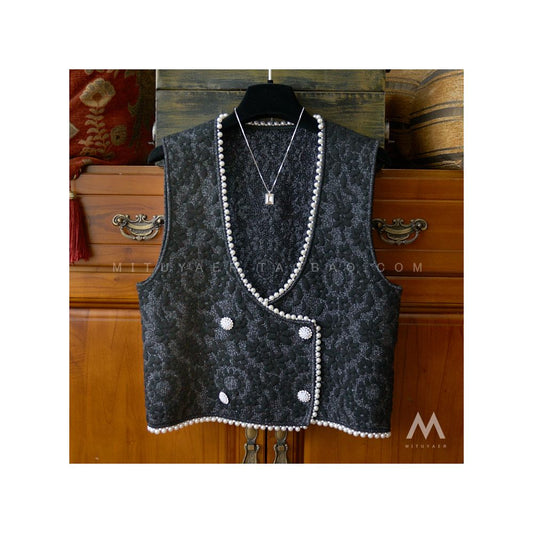 Asaya1094  - Shuxi/SUSHE Heavy Industry Embossed Print Texture Soft Waxy Wool Vest Vest Package Hip Skirt Set