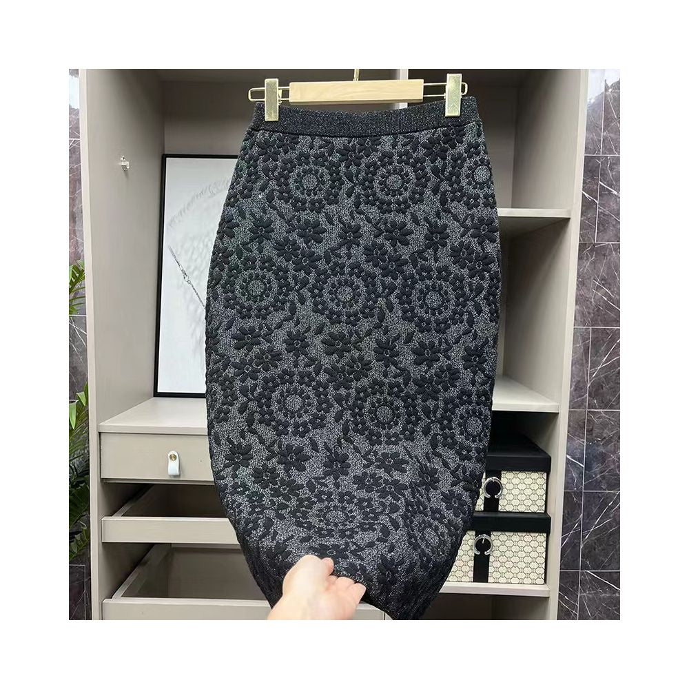 Asaya1094  - Shuxi/SUSHE Heavy Industry Embossed Print Texture Soft Waxy Wool Vest Vest Package Hip Skirt Set