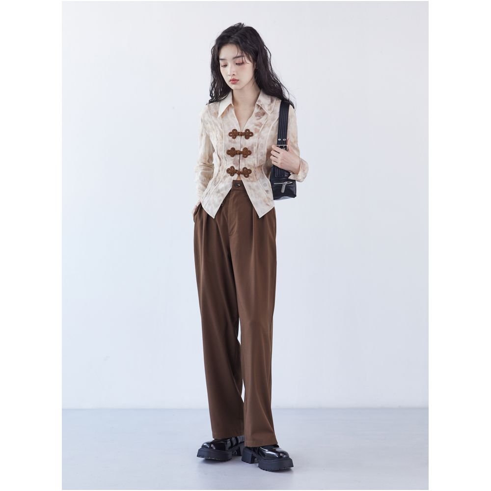 Original New Chinese Tie Dyeing Shirt for Women s Autumn Design Maillard Pan Button Slimming Shirt image 4