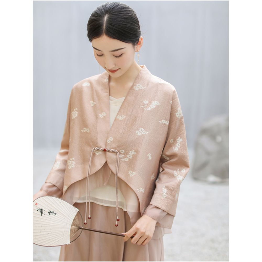 Asaya1064 - Mountain Colored Spring and Summer New Chinese Women s Clothing Improvement Hanfu Double breasted Jacquard National Style Coat Zen Tea Clothing Plate Button Top