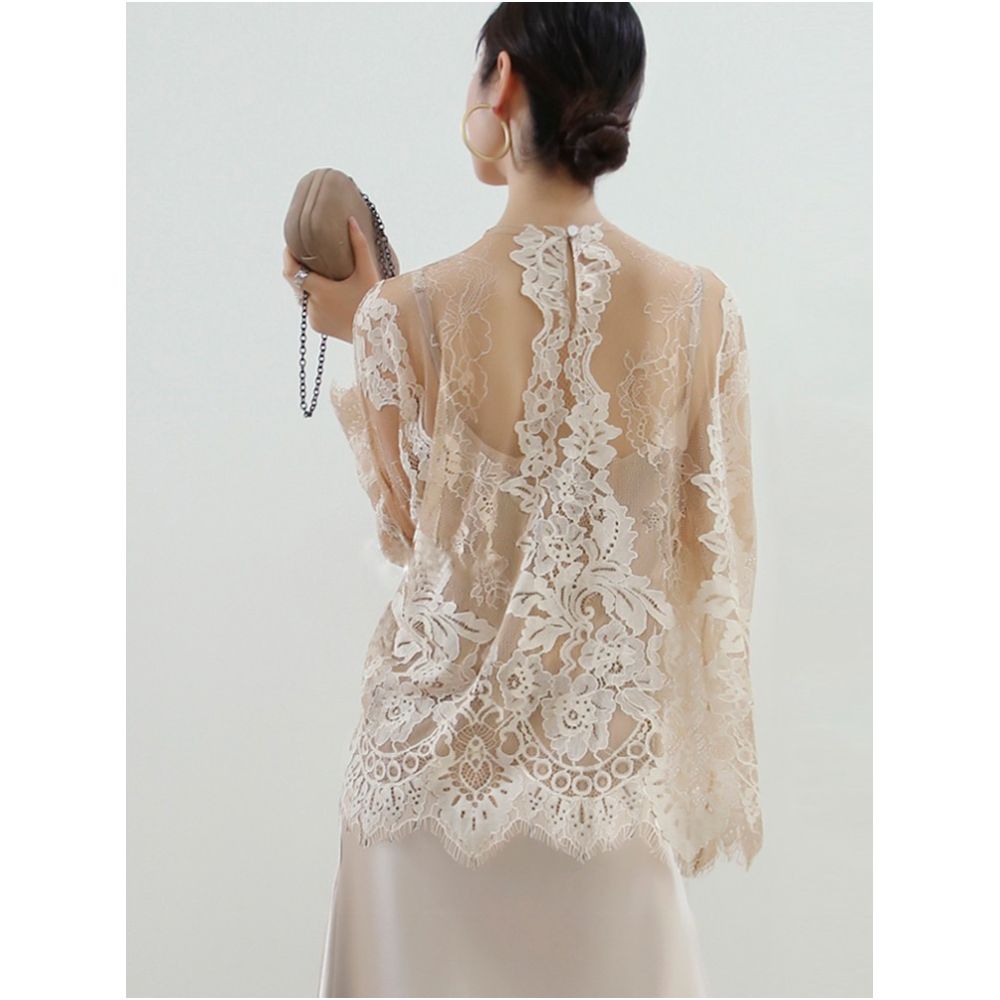 VB Homemade Authentic Lace Hoodie Bottom Shirt Sunscreen Lace Top Women s Long Sleeve Hollow T shirt Sexy Interior image 1