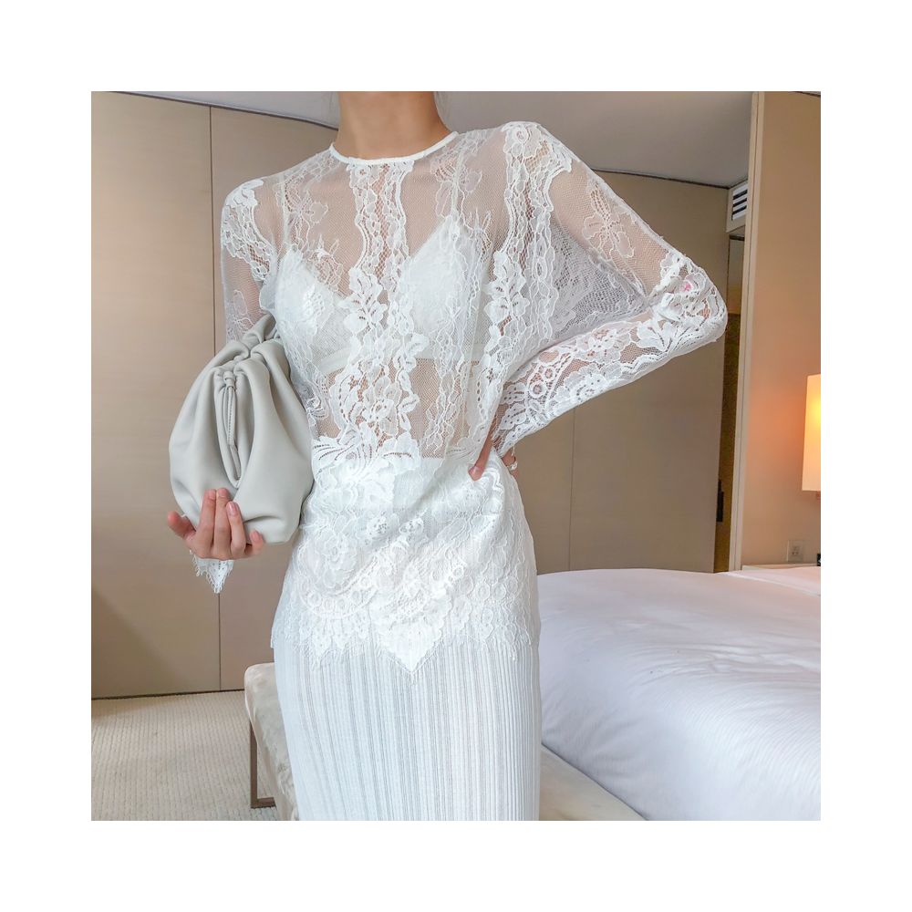 VB Homemade Authentic Lace Hoodie Bottom Shirt Sunscreen Lace Top Women s Long Sleeve Hollow T shirt Sexy Interior image 6