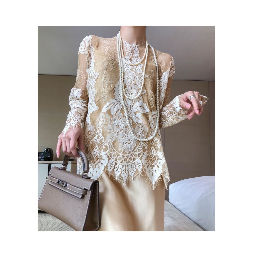 VB Homemade Authentic Lace Hoodie Bottom Shirt Sunscreen Lace Top Women s Long Sleeve Hollow T shirt Sexy Interior image 18