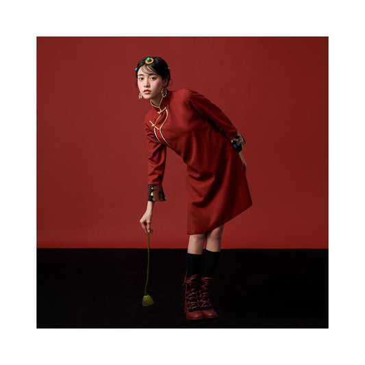 Asaya1054 - DTibetan style new Chinese style retro female Chinese style high-end Tibetan cheongsam dress