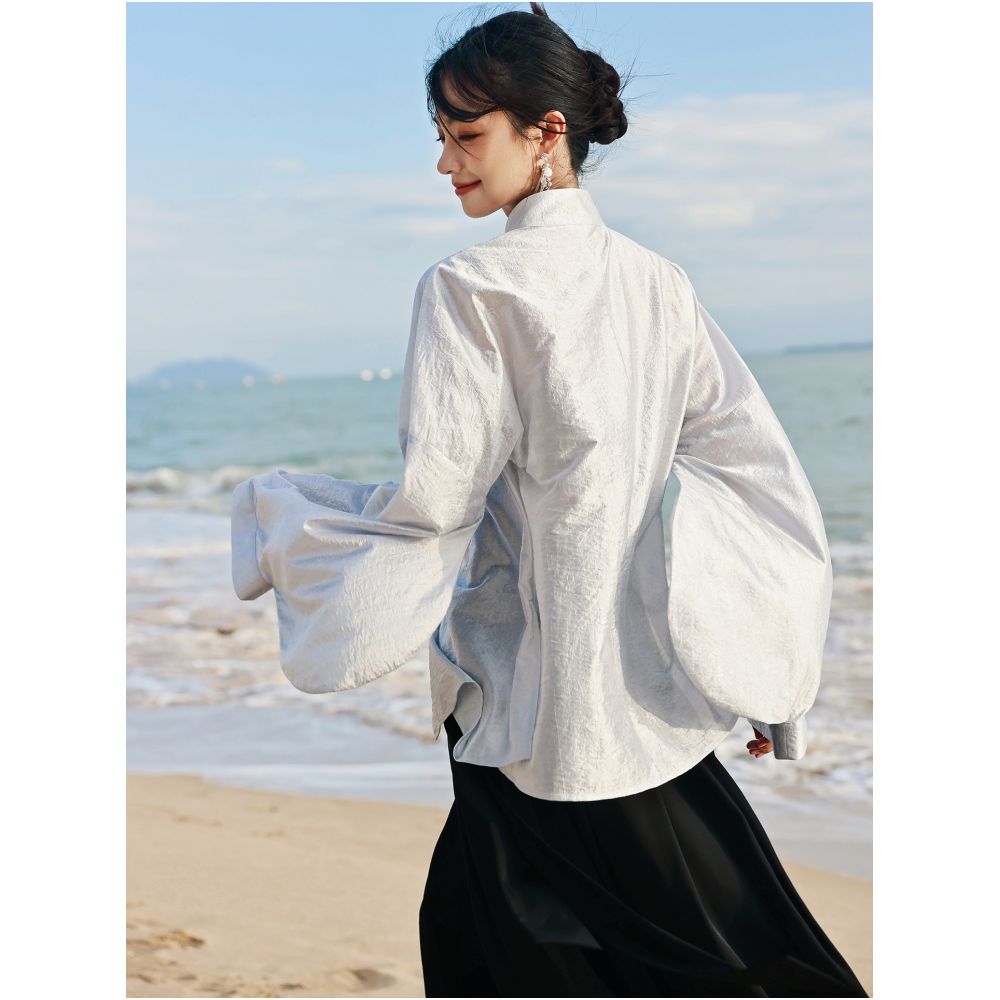 Da Qinglong returns to the new Chinese style shirt with Hu sleeves and Chinese style women s clothing 2025 new top shirt and small shirt image 3