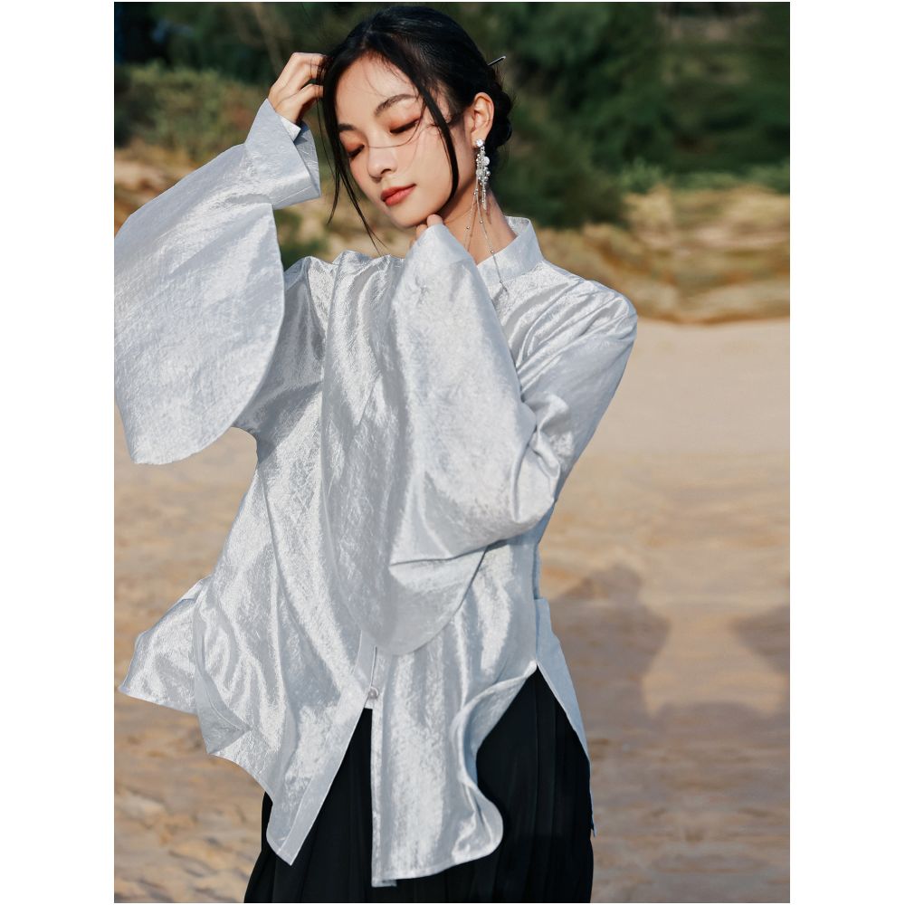 Asaya1050 - Da Qinglong returns to the new Chinese style shirt with Hu sleeves and Chinese style women s clothing 2025 new top shirt and small shirt