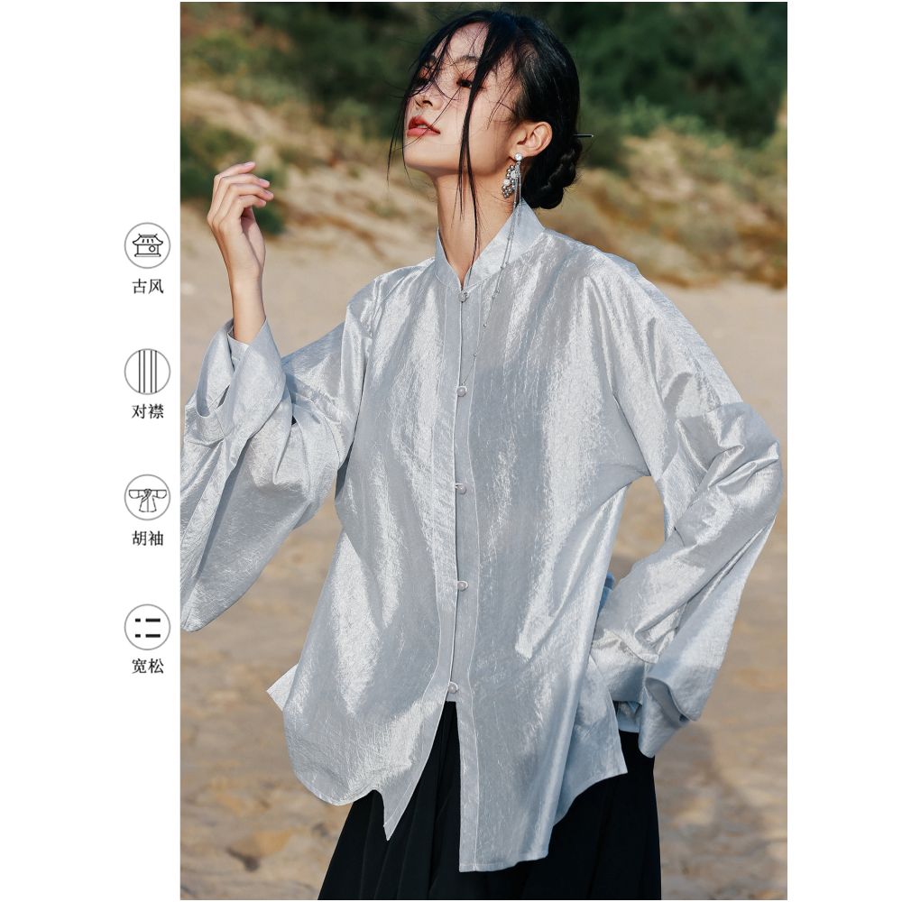 Da Qinglong returns to the new Chinese style shirt with Hu sleeves and Chinese style women s clothing 2025 new top shirt and small shirt image 0