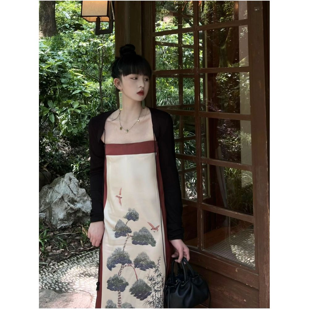 China Chic retro dress with straight neck in summer 2022 New slim slim high waist slit dress for women image 4