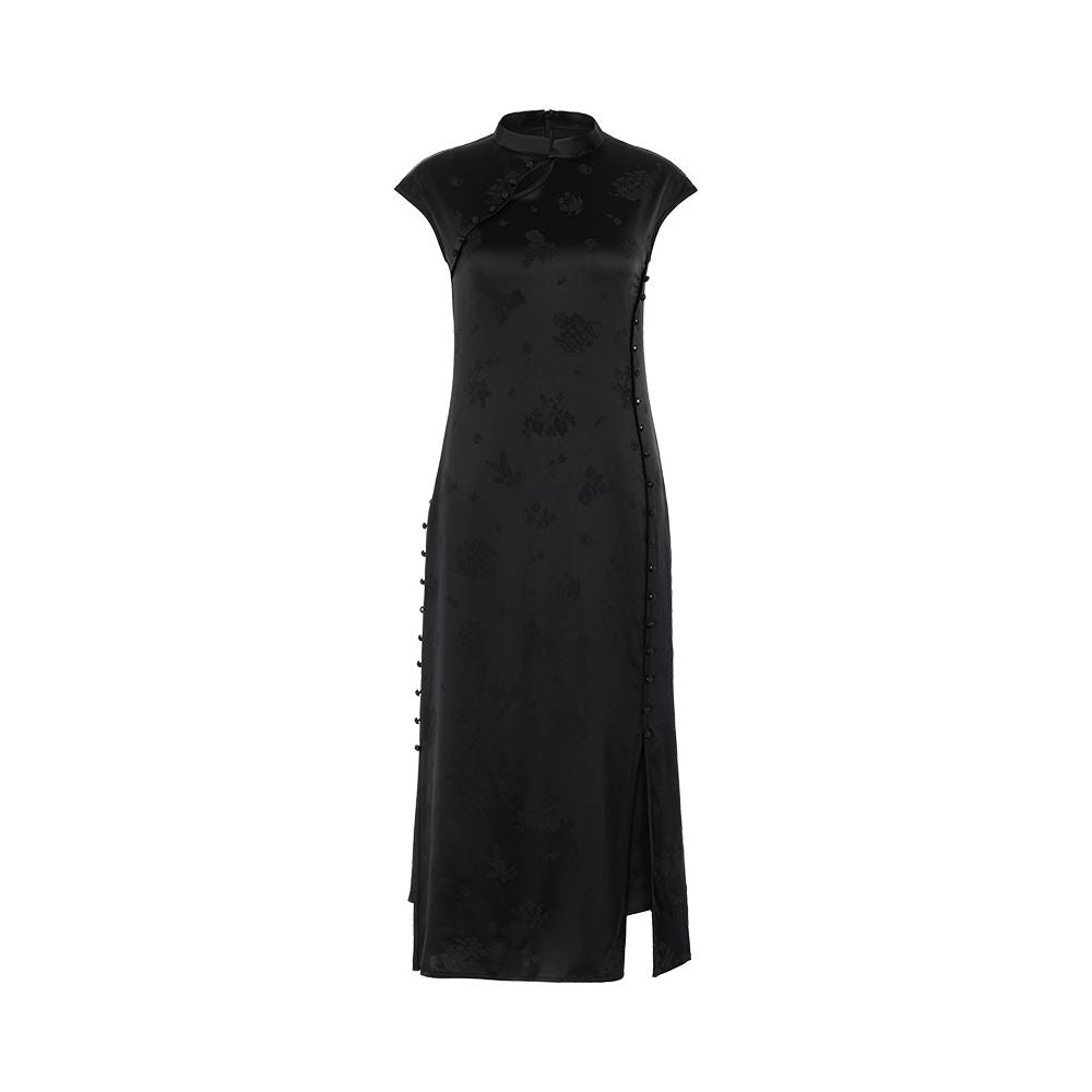 Spring Festival Gala Same Store Republic of China Style Reproduction Ancient Method Flat Cut Cheongsam Flower and Tree Deep Silk Chinese Dress image 19