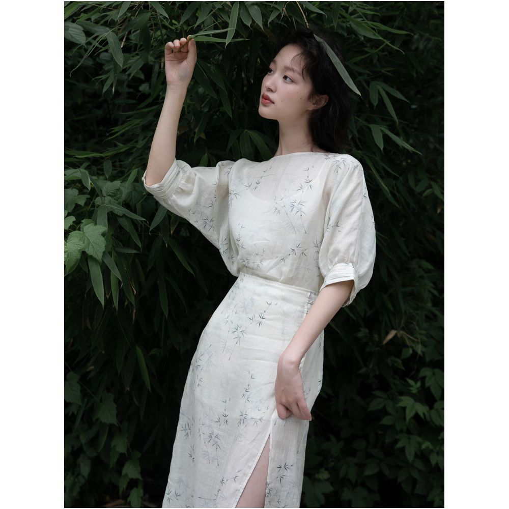 100 Thread Ramie Fried Dough Twists Pattern Slim Covering Meat Fashion Set Port Style Loose Top Women Skirt Summer image 2