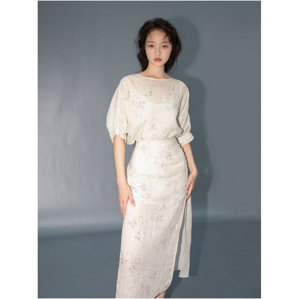 100 Thread Ramie Fried Dough Twists Pattern Slim Covering Meat Fashion Set Port Style Loose Top Women Skirt Summer image 9