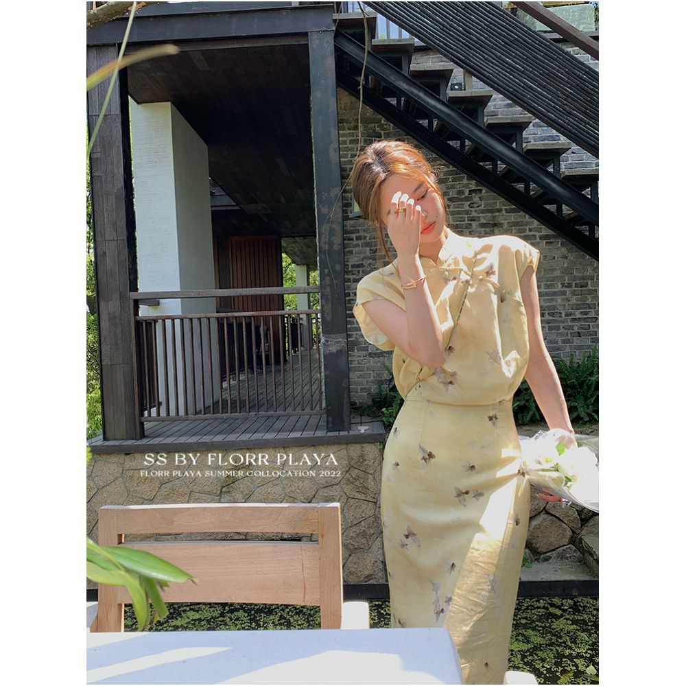 Hua Hua Yuan Bi Po Ningxiang Light Yellow New Chinese Short sleeved Dress for Women s Spring and Summer Cheongsam Improved Hip Wrapping Skirt image 1
