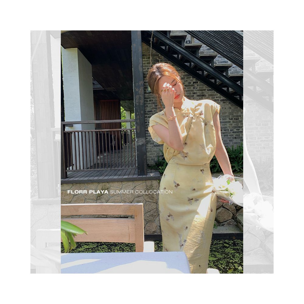 Hua Hua Yuan Bi Po Ningxiang Light Yellow New Chinese Short sleeved Dress for Women s Spring and Summer Cheongsam Improved Hip Wrapping Skirt image 12