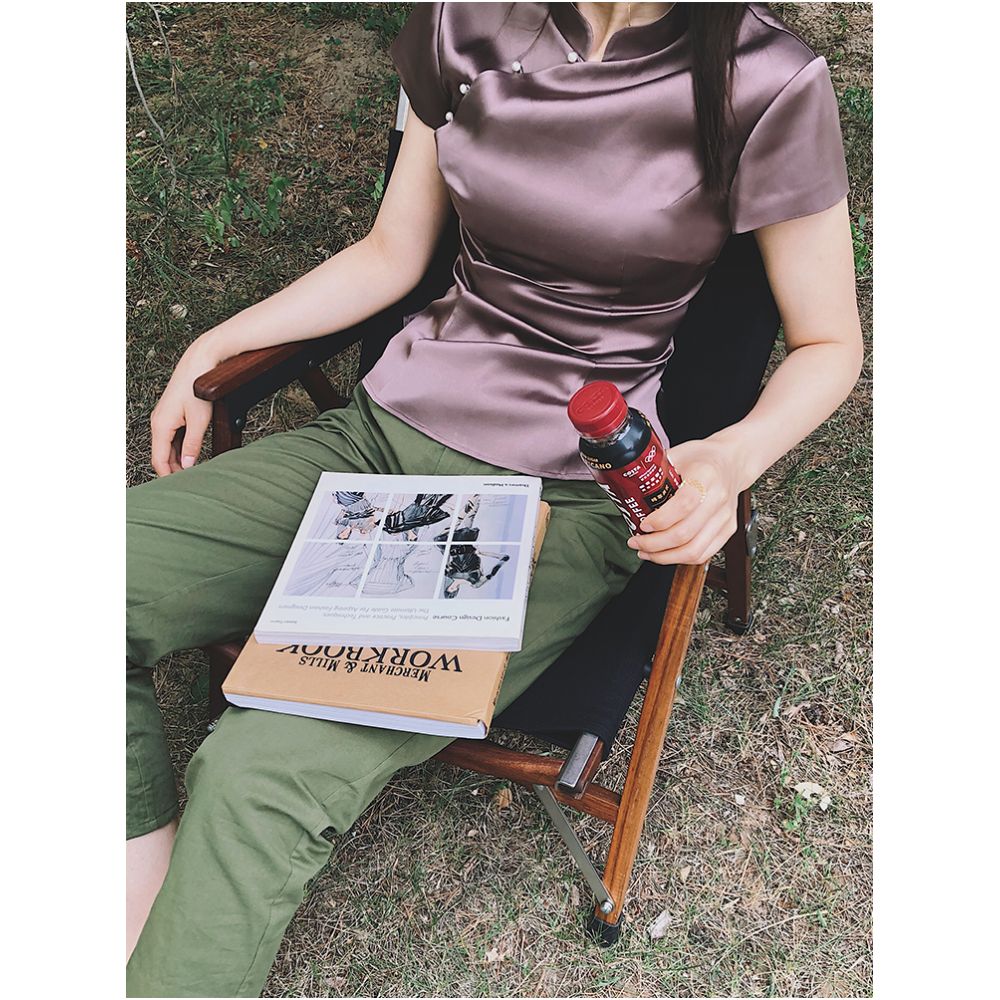 Monthly poster silk cheongsam top appears slim with exposed waist slightly wide short sleeved stand up collar slim fit silk side zipper image 2