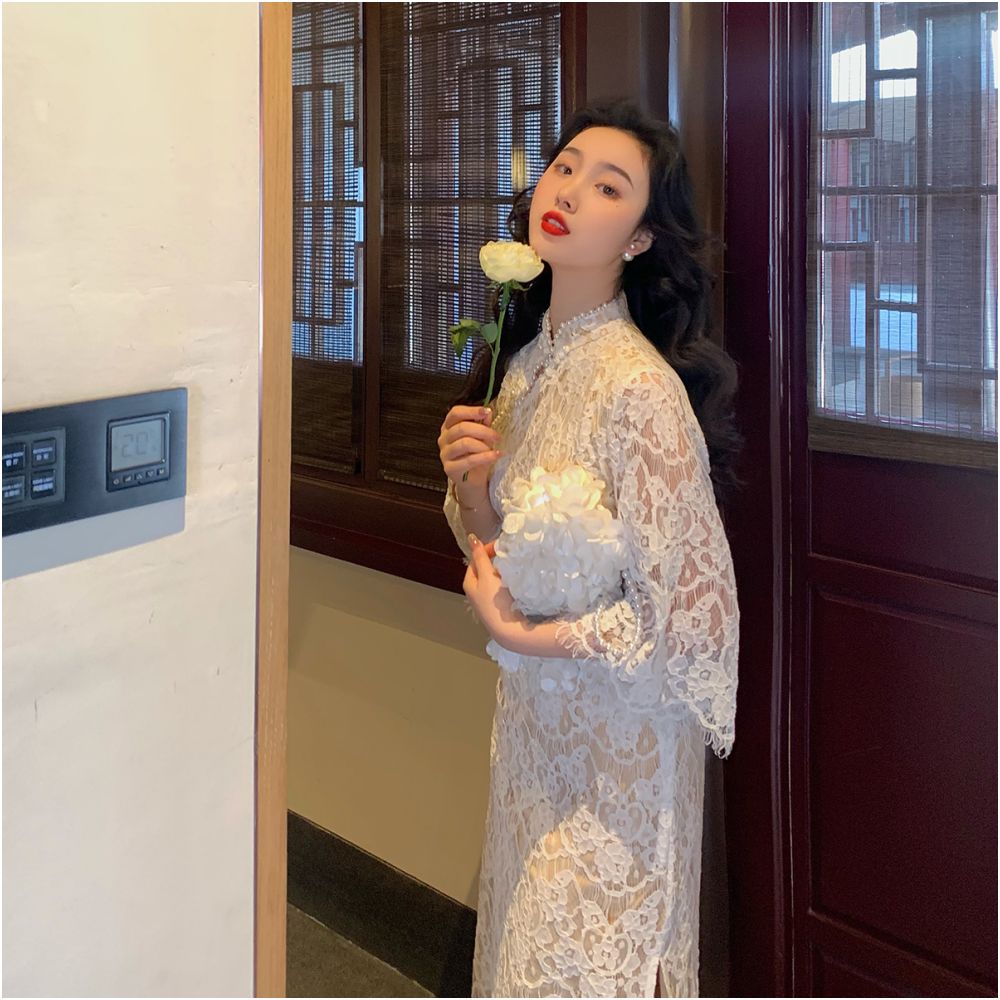 Lujin Homemade Furong Makeup Spring and Autumn Improved Edition Retro Republic of China Elegant Lace Style Cheongsam Girl image 7
