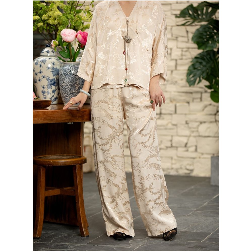 Town store treasure PYJ084 silk cotton old satin Western style Chinese style retro mopping trousers spring and autumn women image 3