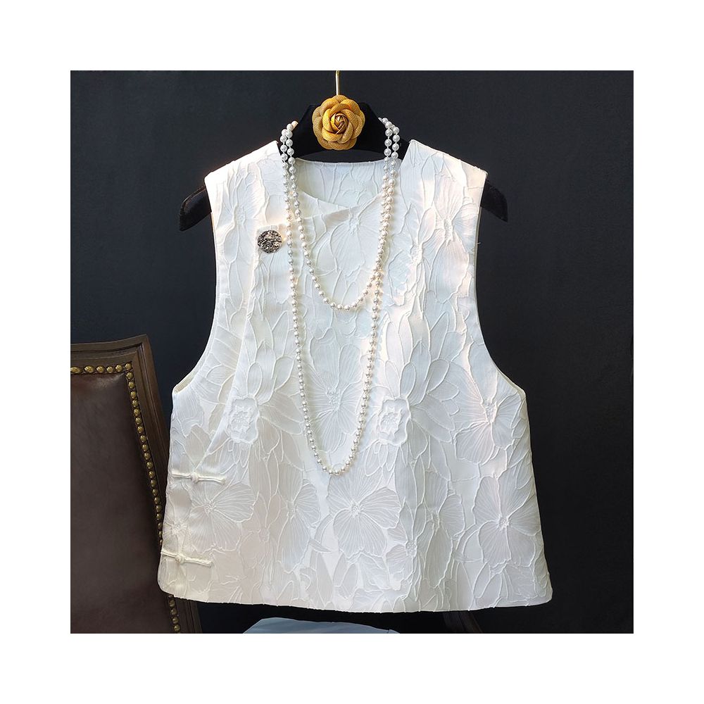 Black high end relief jacquard vest vest vest vest women s autumn outfit new and improved Chinese style round neck and Chinese style camisole top image 24