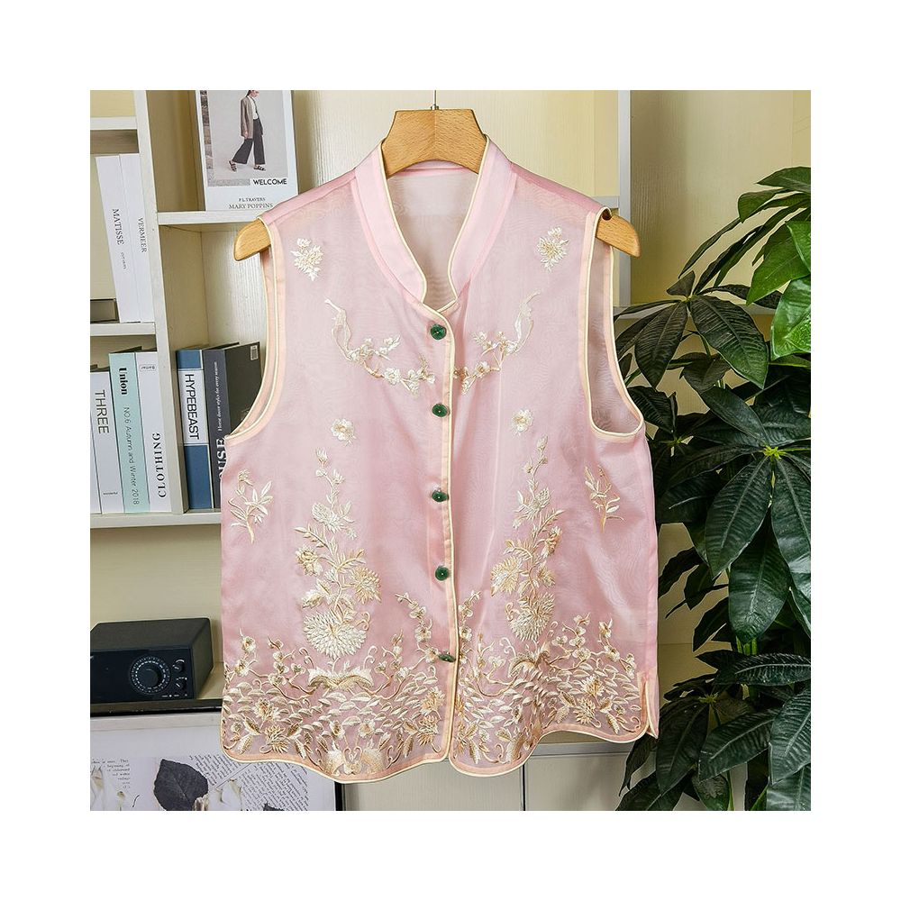 Original cabinet with super American style Chinese heavy industry embroidery real silk organza vest women s mulberry silk jacket image 26