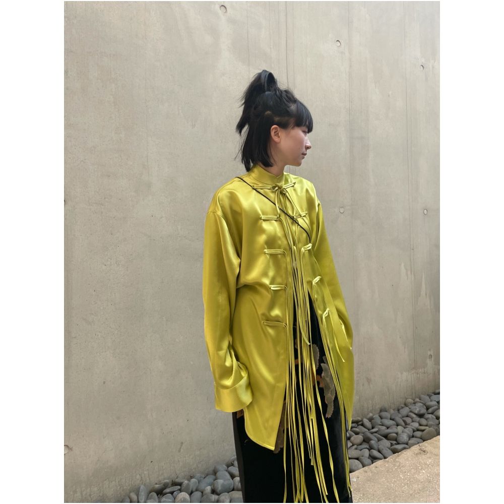 Ilikeitomouch original design new Chinese style improved lace up green satin green shirt image 4