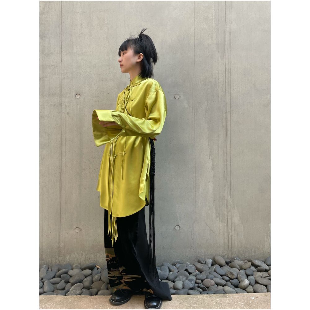 Ilikeitomouch original design new Chinese style improved lace up green satin green shirt image 5