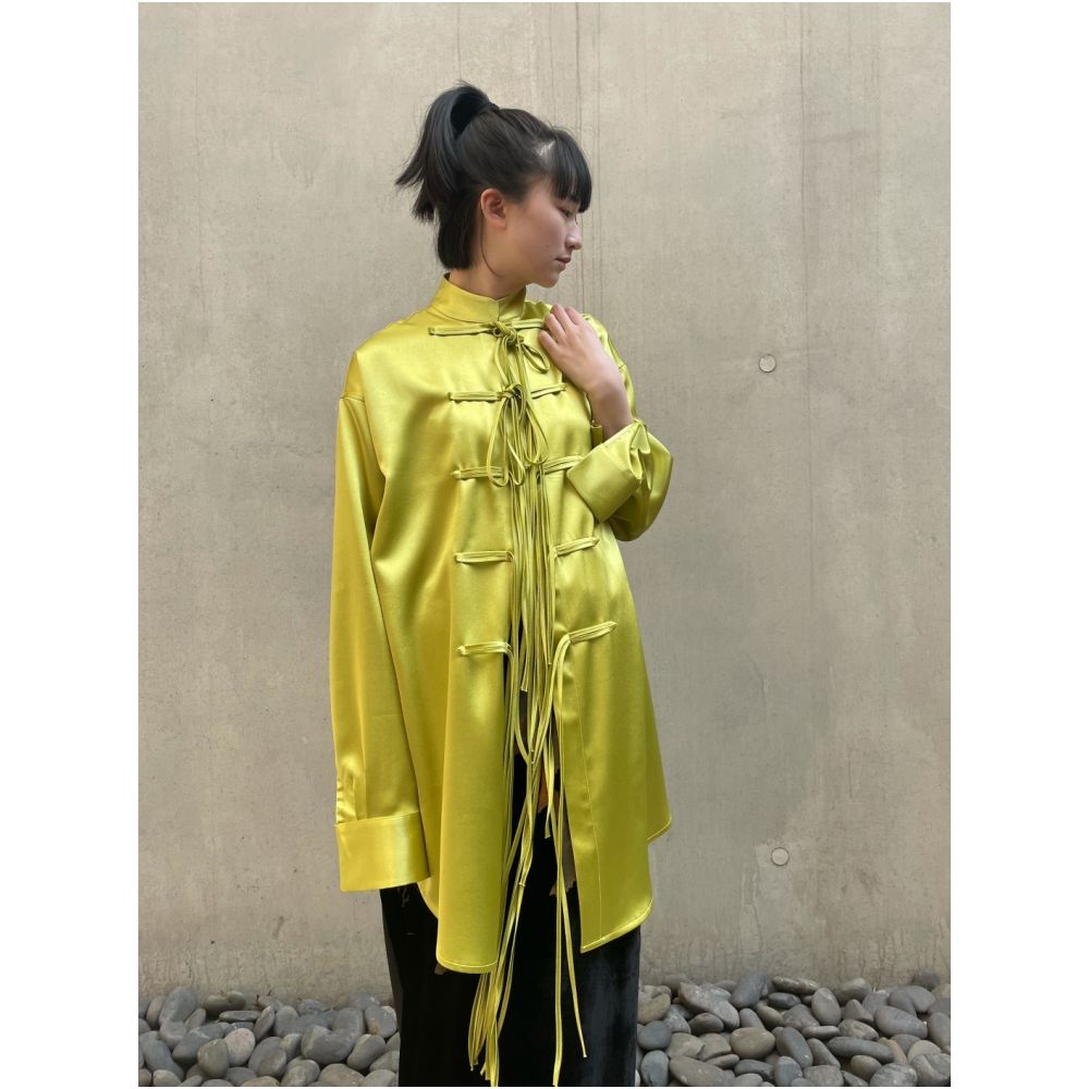 Ilikeitomouch original design new Chinese style improved lace up green satin green shirt image 0