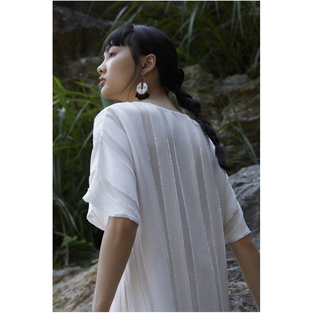 PaleBlueDot Blue Dot Original Designer White Striped Hollow Oblique Front Improved Cheongsam Dress image 6