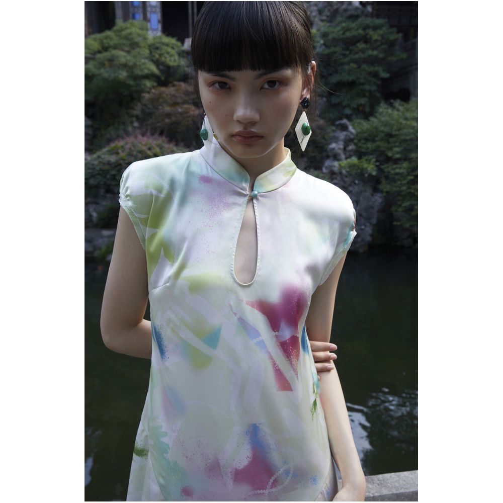 PaleBlueDot Summer Fashionable Blended Pattern Lotus Leaf Edge Improved Chinese Cheongsam Dress image 6