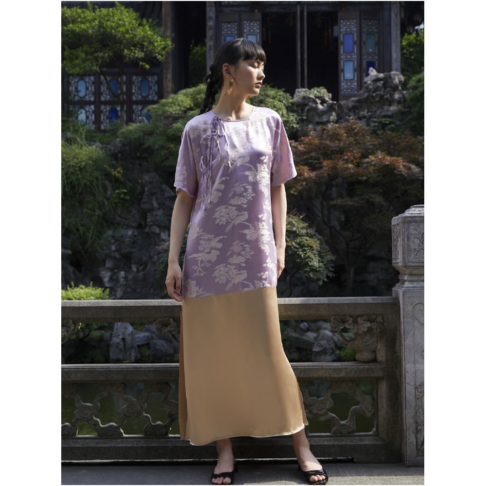 PaleBlueDot Original Designer Silk Jacquard Splicing New Chinese Improved Cheongsam Dress image 2