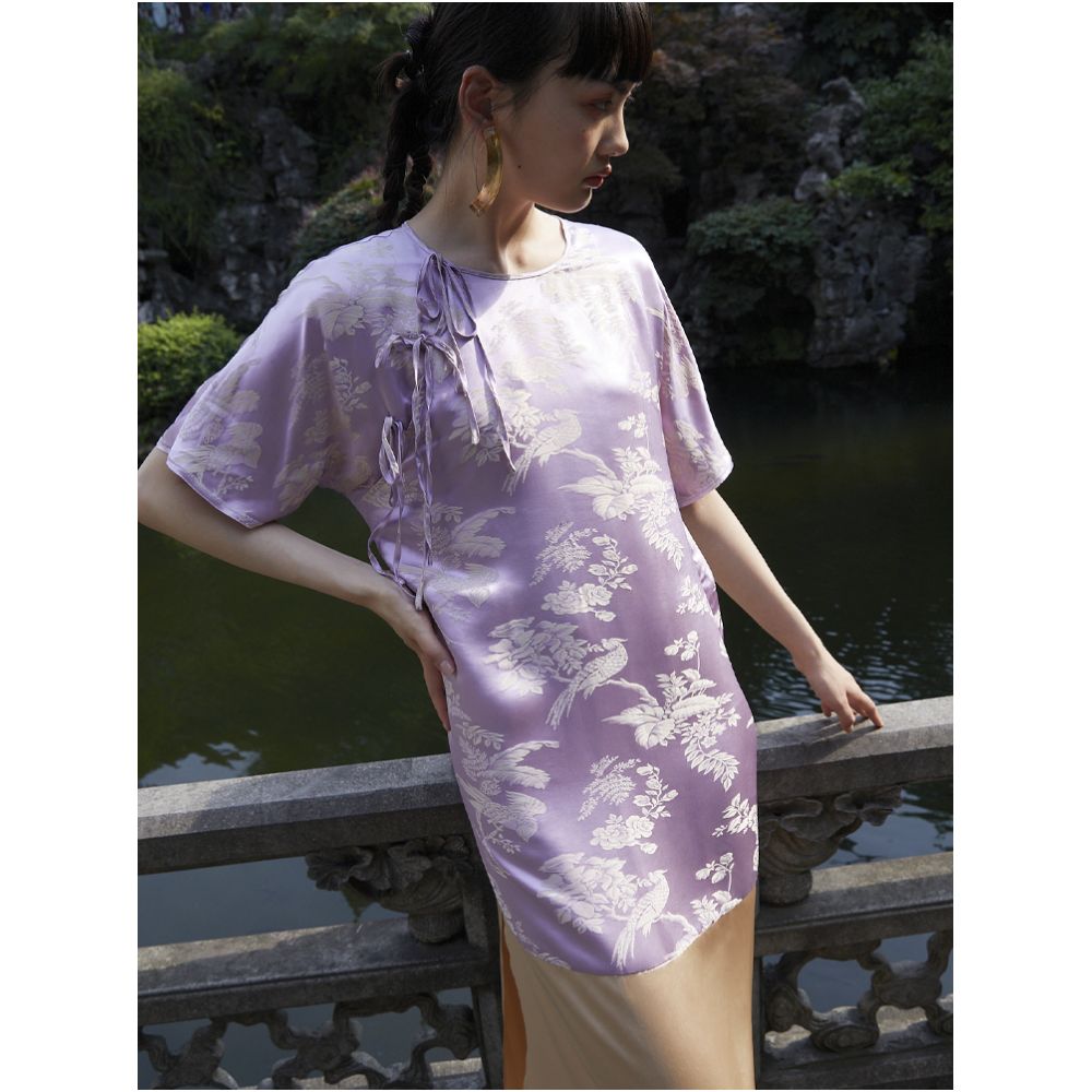 PaleBlueDot Original Designer Silk Jacquard Splicing New Chinese Improved Cheongsam Dress image 5