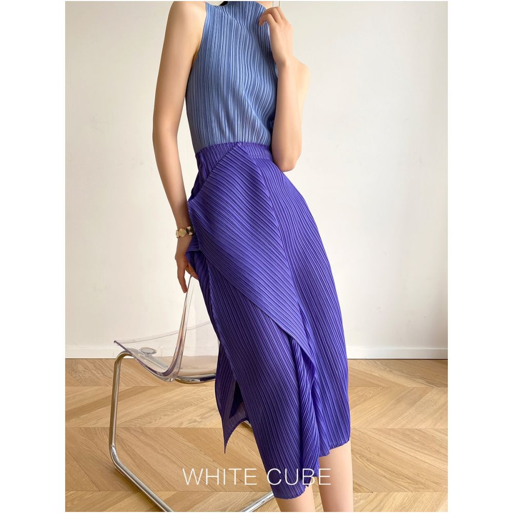 2024 Spring Summer Miyake style pleated black medium to long versatile irregular internet famous pleated A line half body skirt image 10