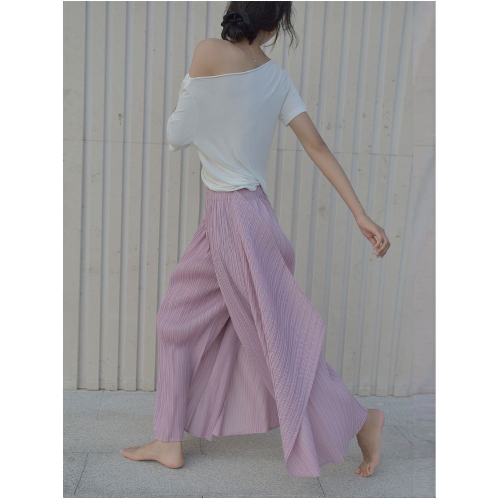 Whitecube Spring and Autumn Pleats Three House Style Folded Casual Wide Leg Pants for Women Pink Wave Seaweed Pants Fashionable image 0