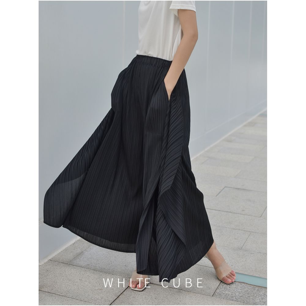 Whitecube Spring and Autumn Pleats Three House Style Folded Casual Wide Leg Pants for Women Pink Wave Seaweed Pants Fashionable image 9