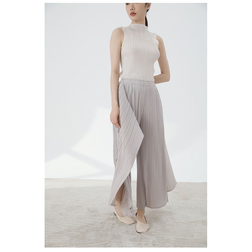 Whitecube Spring and Autumn Pleats Three House Style Folded Casual Wide Leg Pants for Women Pink Wave Seaweed Pants Fashionable image 10