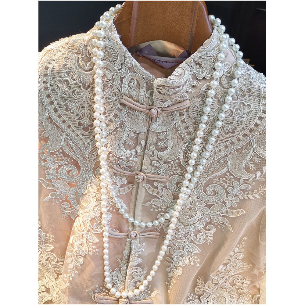 High end heavyweight lace nail bead vest for women in summer thin design retro improved cheongsam top buttoned sleeveless vest image 3