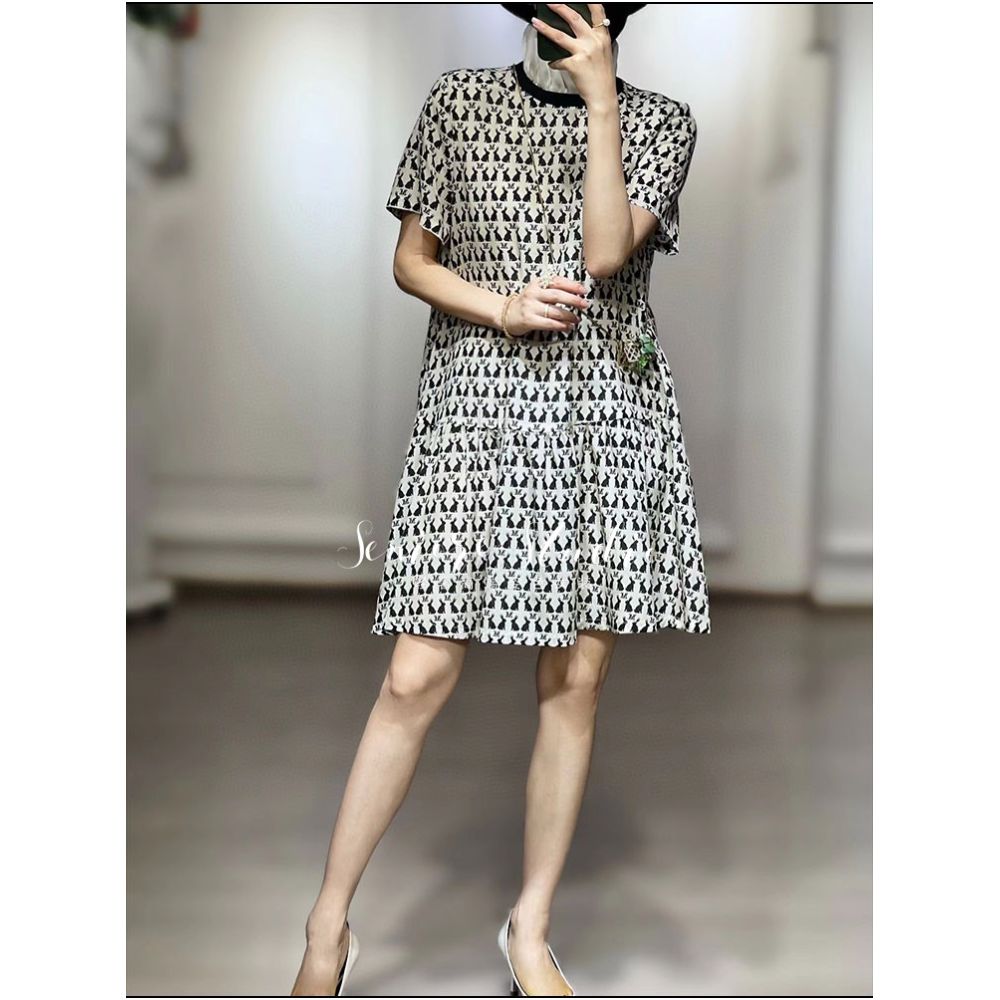 European 100 mulberry silk cat printed silk dress for women loose fit slimming and age reducing A line doll dress summer 2025 image 5