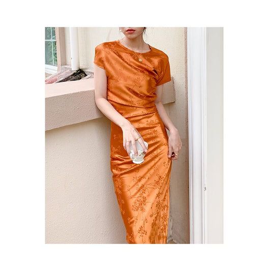 Asaya882 - Deer and Rose New Chinese Morning Robe Dress with Female Temperament Waist cinching French niche Design Western Style Fairy Long Skirt