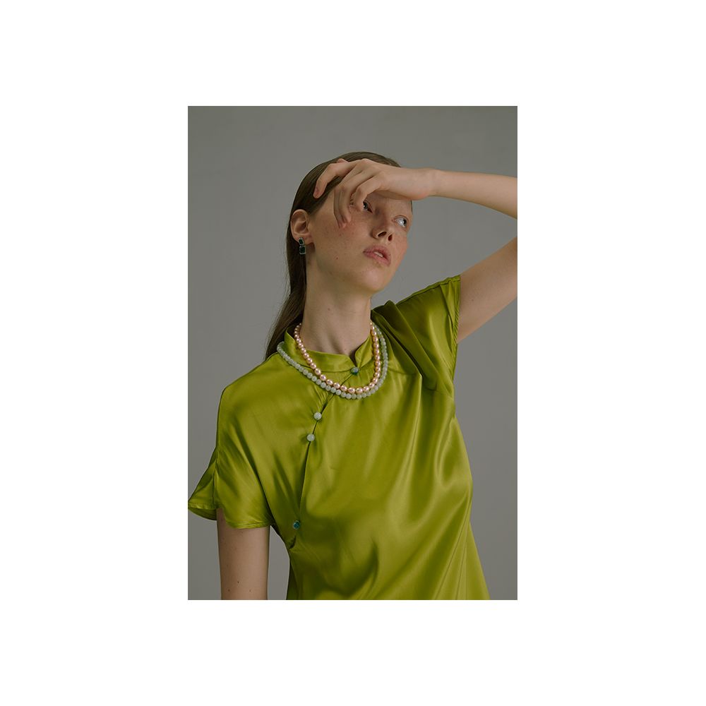 NEANT 2018 AW Series 1 100 Mulberry Silk Green Jade Improved Chinese Waist less Cheongsam image 7