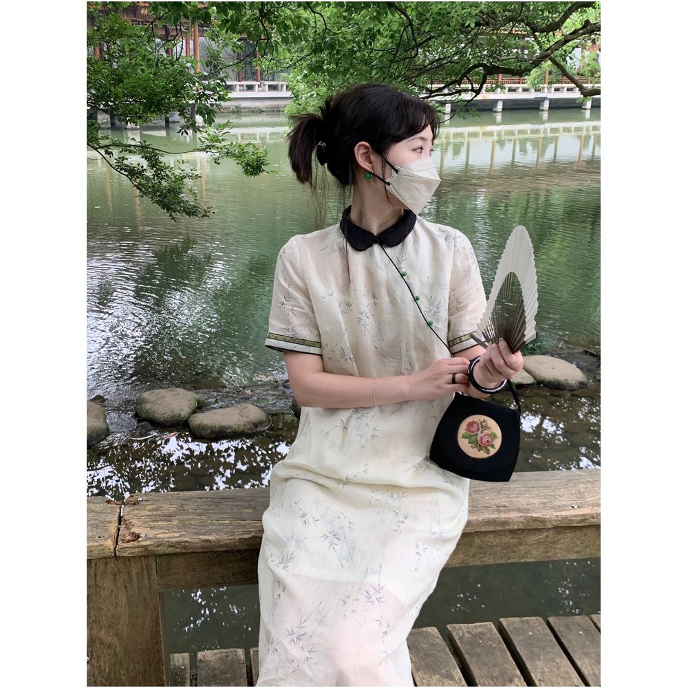 2024 Summer New Chinese Style Improved Daily Cheongsam Women s Loose Collar Retro Artistic Ramie Dress Trend image 0