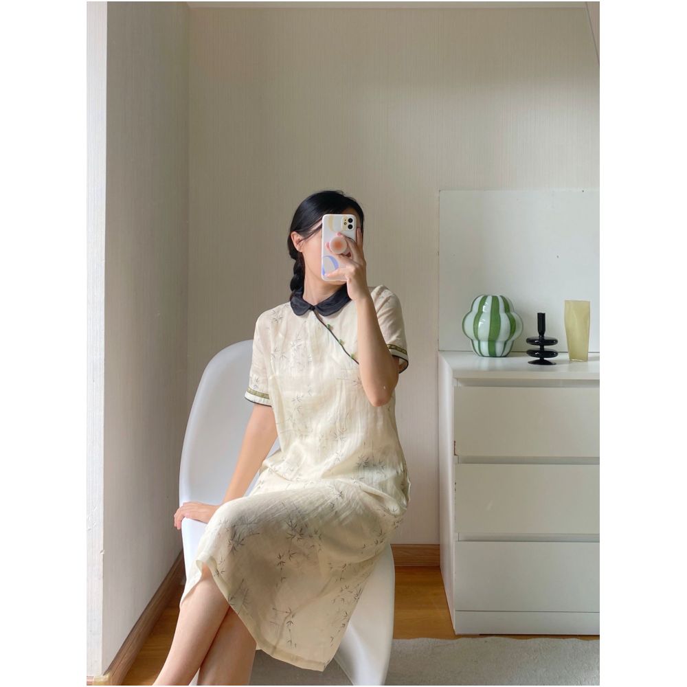 2024 Summer New Chinese Style Improved Daily Cheongsam Women s Loose Collar Retro Artistic Ramie Dress Trend image 9