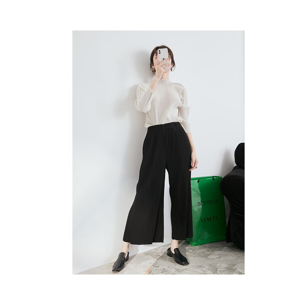 Whitecube2025 spring style three bedroom pleated wide leg pants loose hanging French retro style casual pants for women image 10