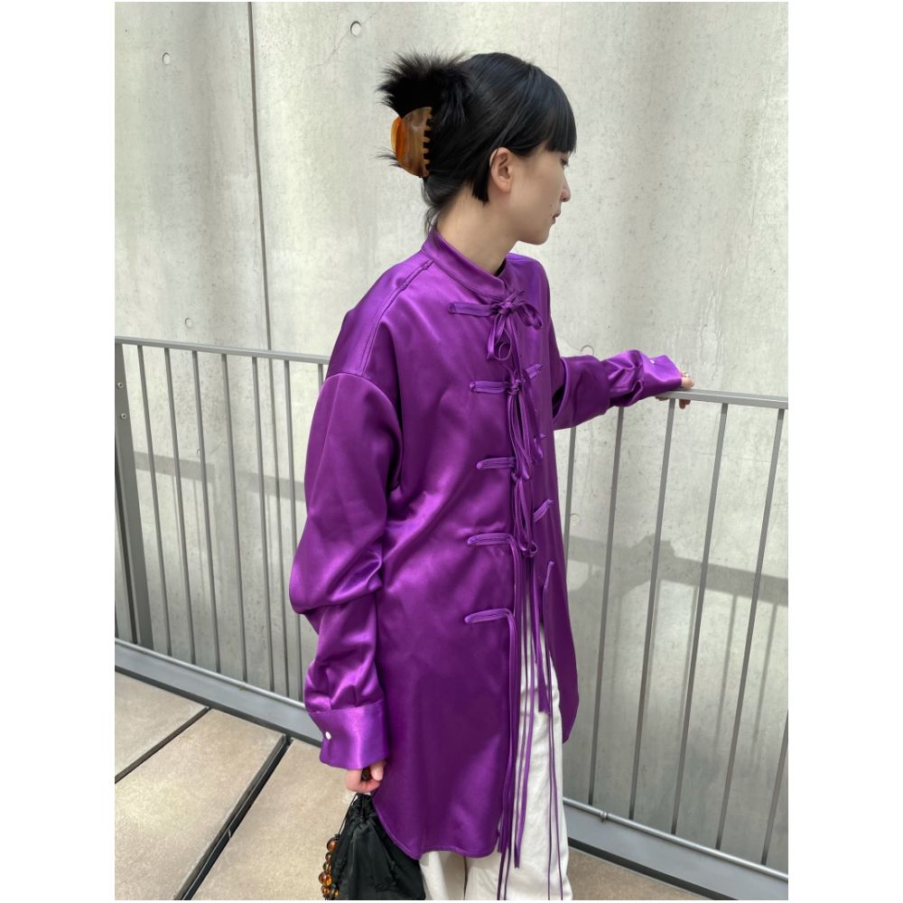 Ilikeiitsomuchban satin drape purple new Chinese style stand up collar shirt loose fit image 1