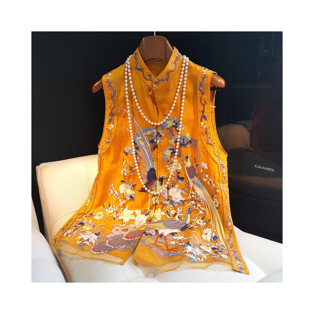 Retro Chinese style embroidered vest medium to long women s summer new style Chinese style standing collar buckle sleeveless Tang style fashion trend image 21