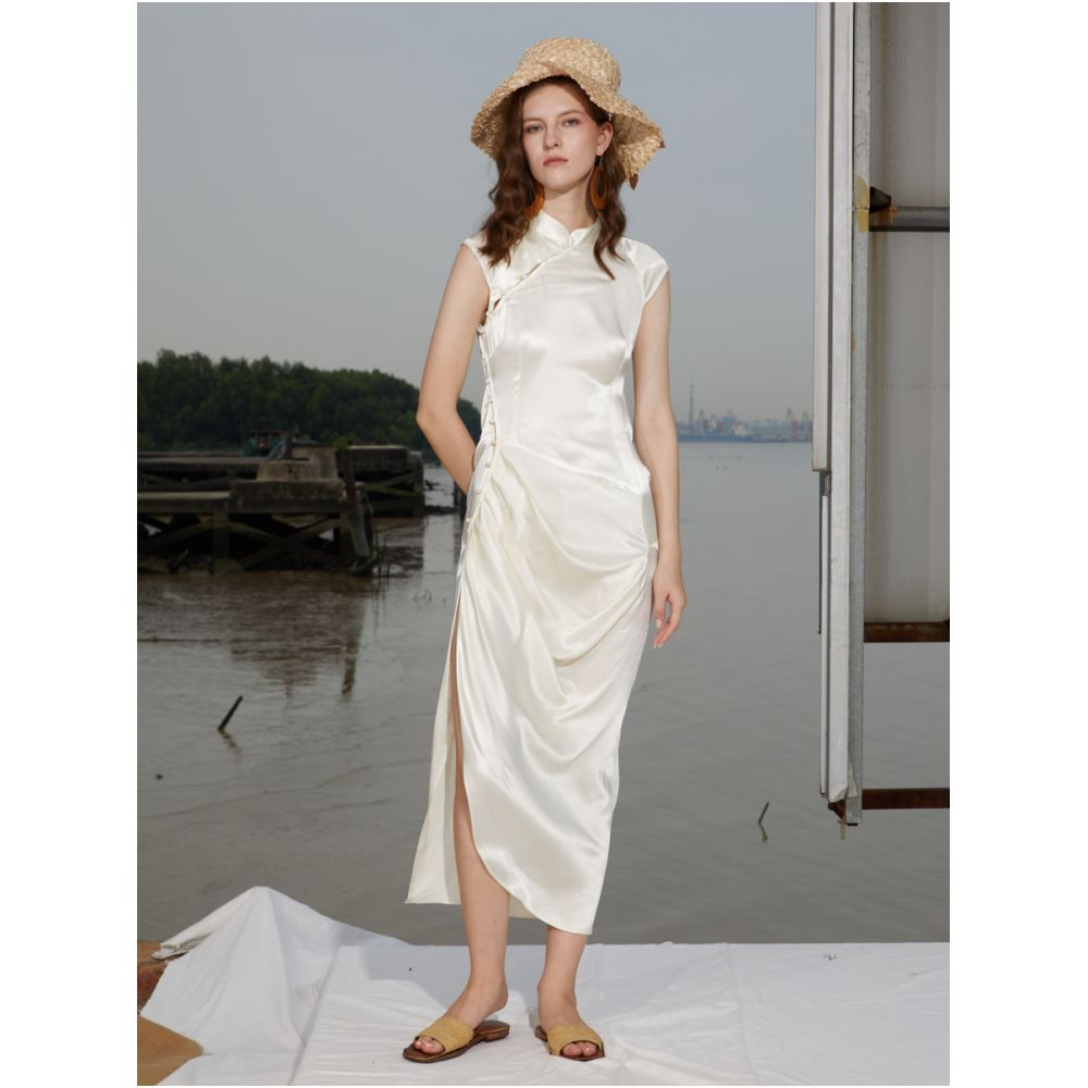 Clearance Original design black and white elegant new Chinese style modified cheongsam exquisite romantic dress image 0