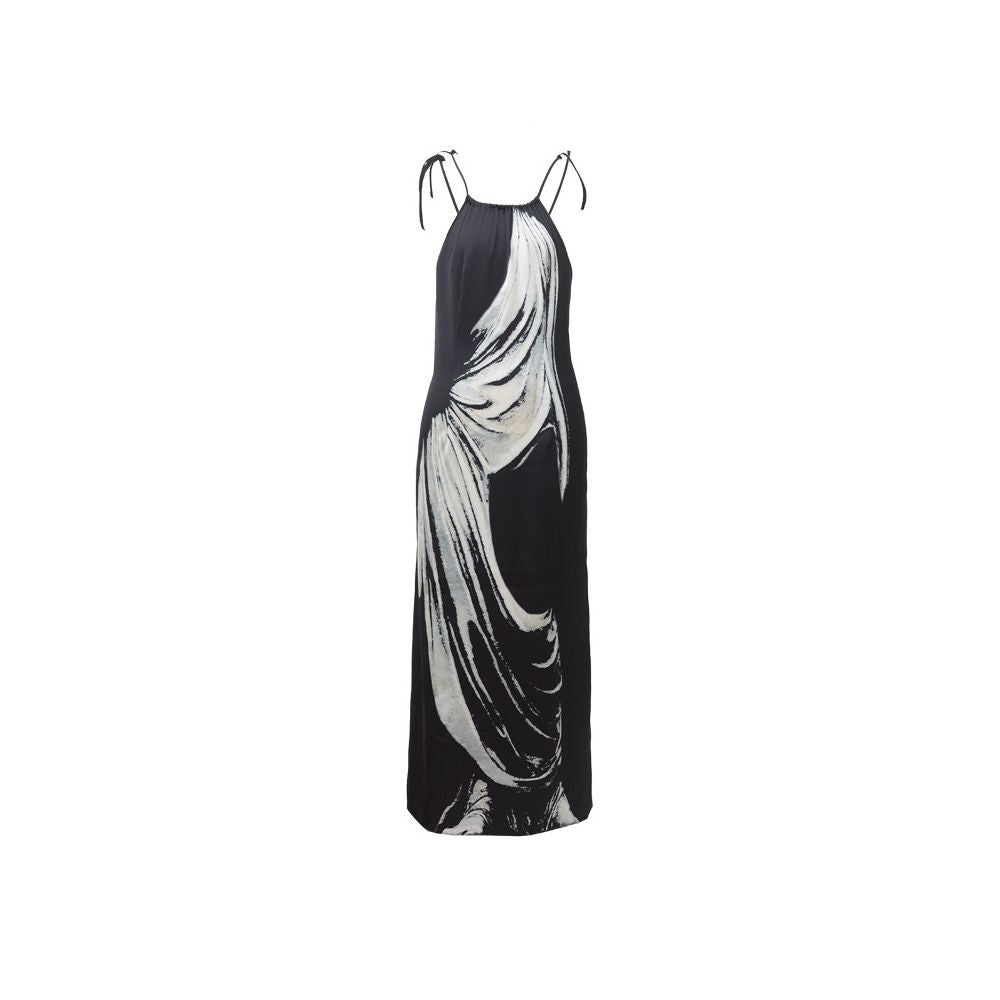 RIMLESS borderless original design sculpture print satin drape dress backless slit suspender skirt image 8