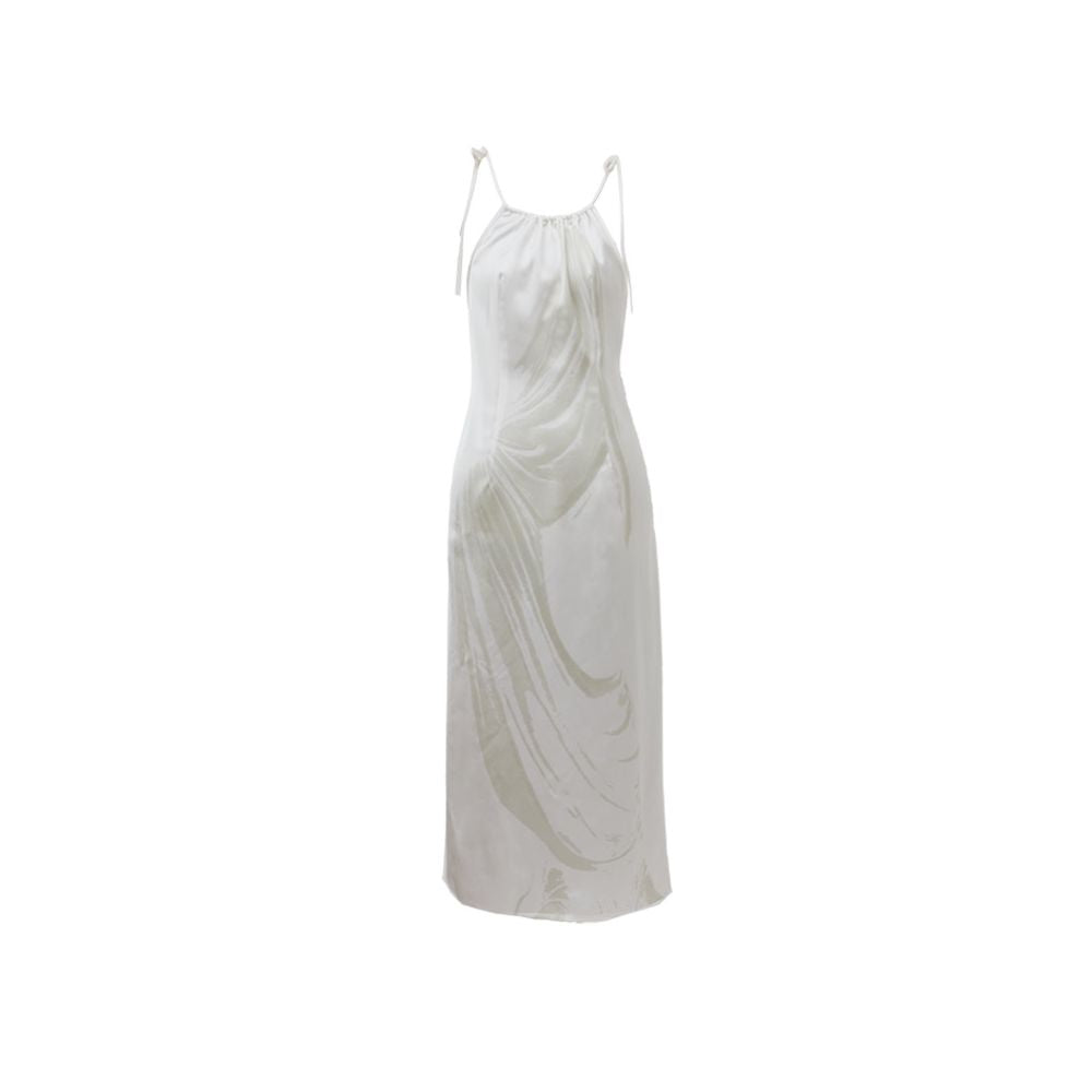 RIMLESS borderless original design sculpture print satin drape dress backless slit suspender skirt image 17