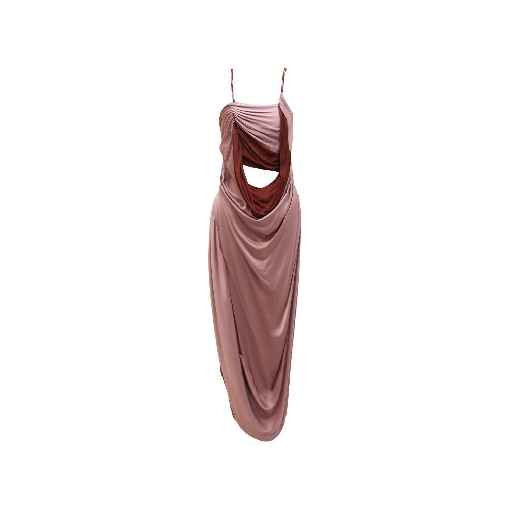 Asaya823 - RIMLESS borderless gentle satin hollow out color blocked irregular pleated suspender dress niche original design