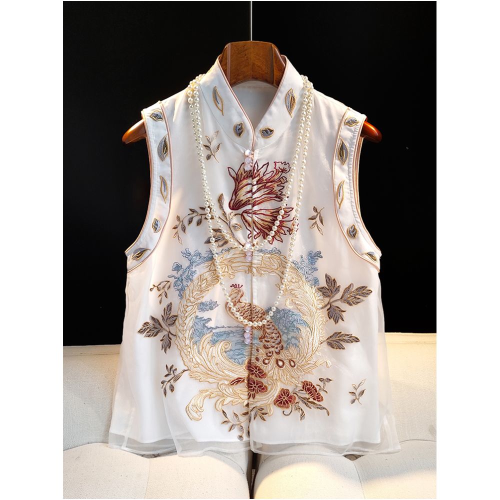 Eugen embroidery national style vest 2025 summer new improved retro standing collar Chinese vest Tang style women s top image 0